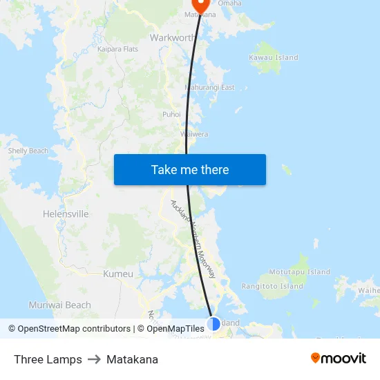 Three Lamps to Matakana map