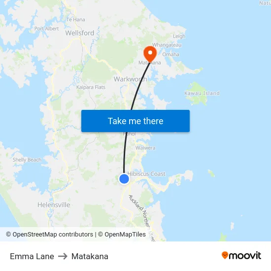 Emma Lane to Matakana map