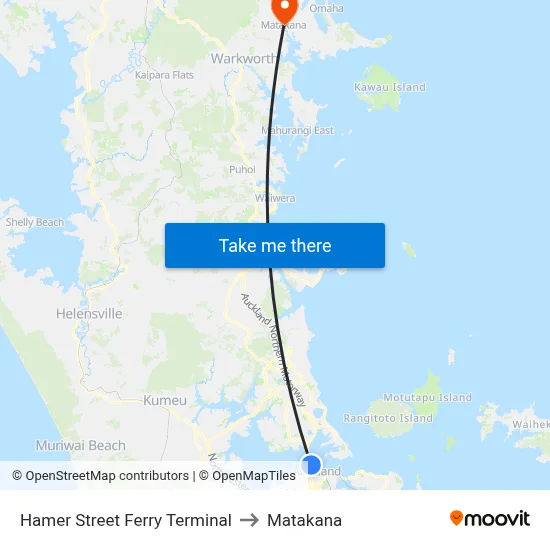 Hamer Street Ferry Terminal to Matakana map