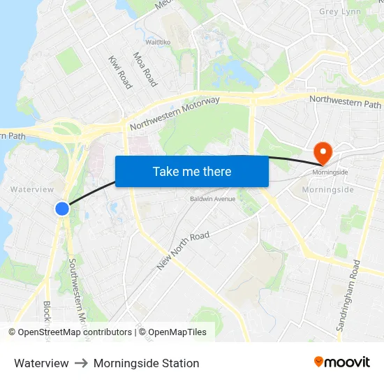 Waterview to Morningside Station map