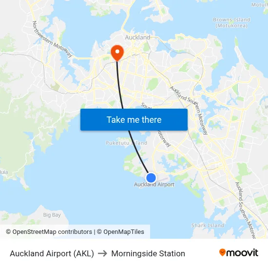 Auckland Airport (AKL) to Morningside Station map