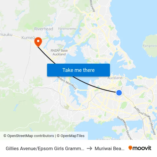 Gillies Avenue/Epsom Girls Grammar to Muriwai Beach map