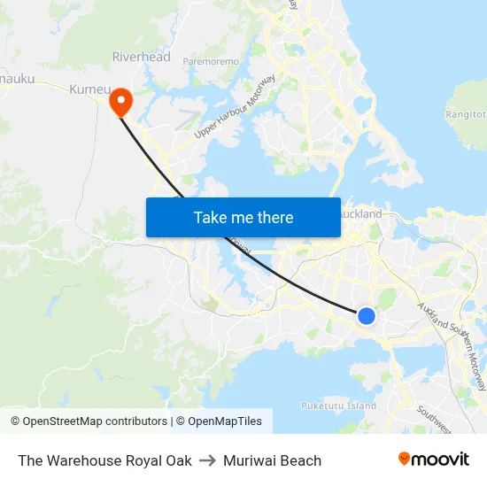 The Warehouse Royal Oak to Muriwai Beach map