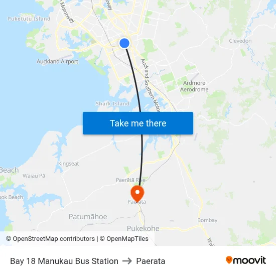Bay 18 Manukau Bus Station to Paerata map