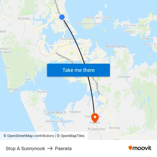Stop A Sunnynook to Paerata map