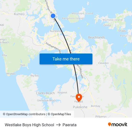 Westlake Boys High School to Paerata map