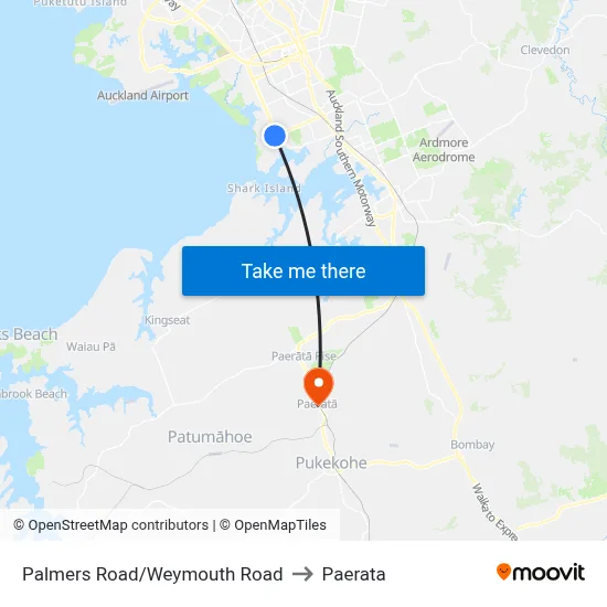 Palmers Road/Weymouth Road to Paerata map