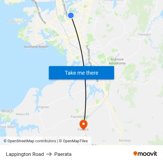 Lappington Road to Paerata map
