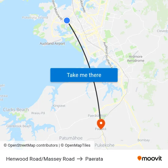 Henwood Road/Massey Road to Paerata map