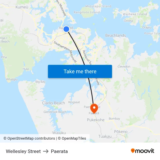 Wellesley Street to Paerata map