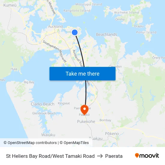 St Heliers Bay Road/West Tamaki Road to Paerata map