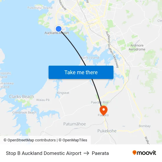 Stop B Auckland Domestic Airport to Paerata map