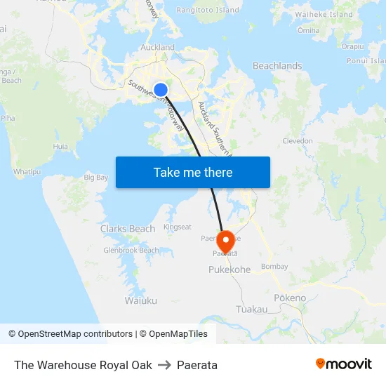 The Warehouse Royal Oak to Paerata map