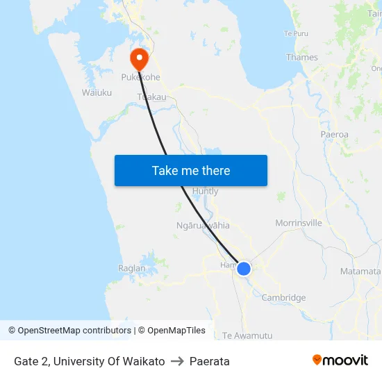 Gate 2, University Of Waikato to Paerata map