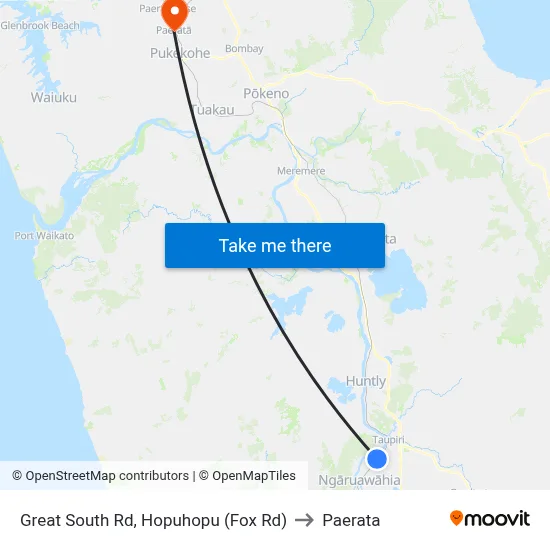 Great South Rd, Hopuhopu (Fox Rd) to Paerata map