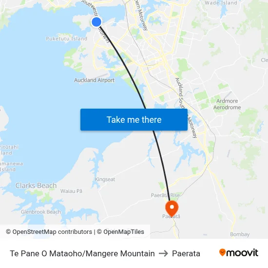 Te Pane O Mataoho/Mangere Mountain to Paerata map