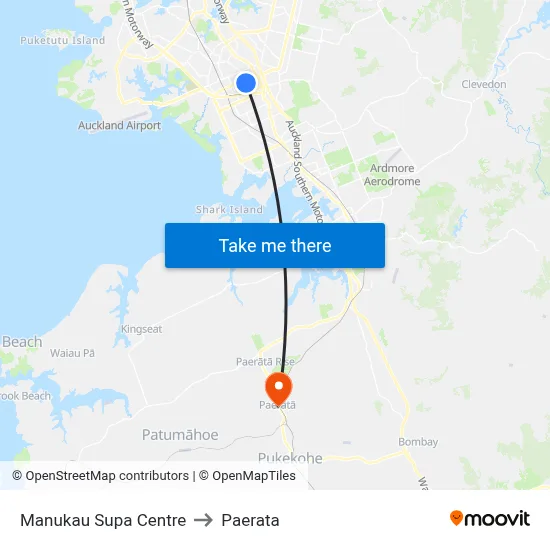 Manukau Supa Centre to Paerata map