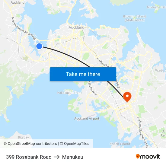 399 Rosebank Road to Manukau map