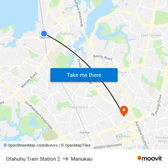 Otahuhu Train Station 2 to Manukau map