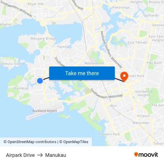 Airpark Drive to Manukau map