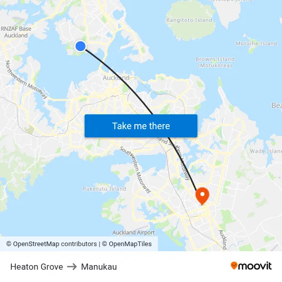 Heaton Grove to Manukau map