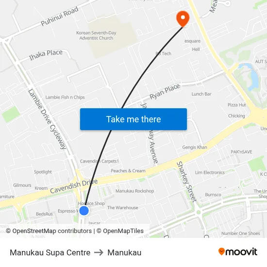 Manukau Supa Centre to Manukau map