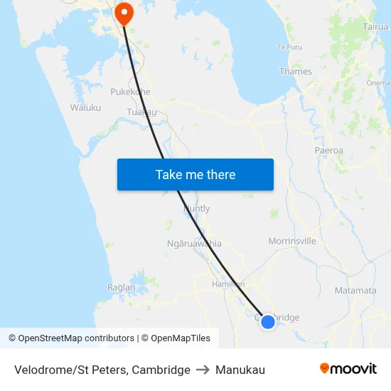 Velodrome/St Peters, Cambridge to Manukau map