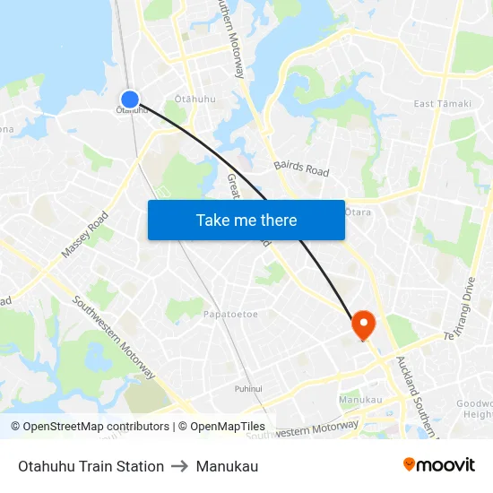 Otahuhu Train Station to Manukau map