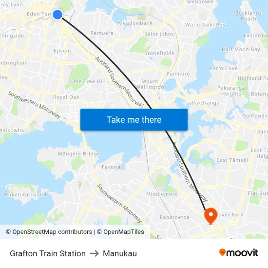 Grafton Train Station to Manukau map