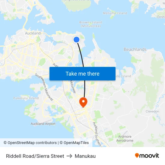 Riddell Road/Sierra Street to Manukau map