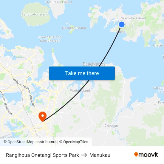 Rangihoua Onetangi Sports Park to Manukau map