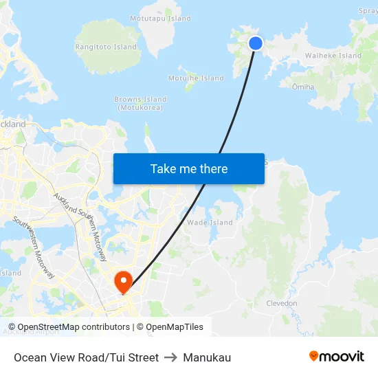 Ocean View Road/Tui Street to Manukau map