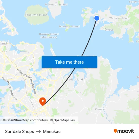 Surfdale Shops to Manukau map