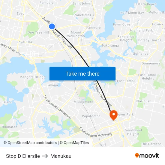 Stop D Ellerslie to Manukau map