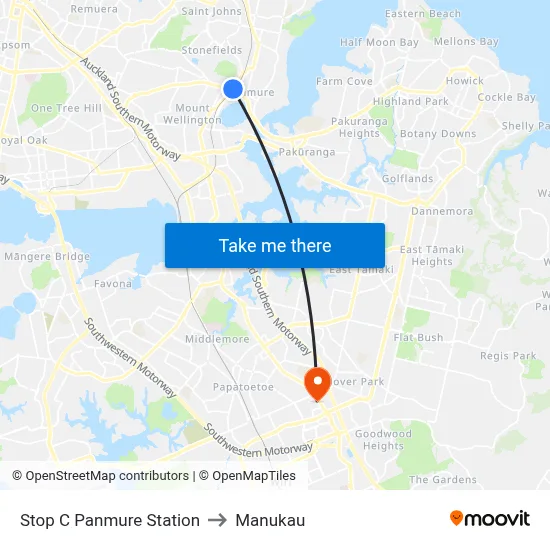 Stop C Panmure Station to Manukau map
