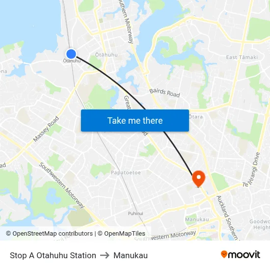 Stop A Otahuhu Station to Manukau map