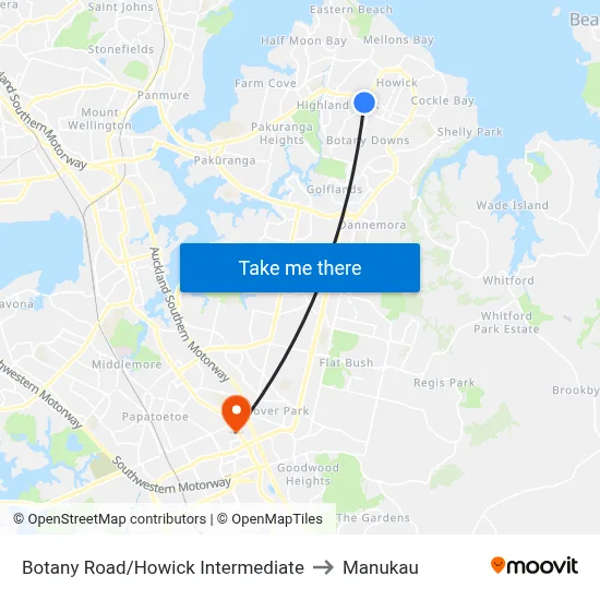 Botany Road/Howick Intermediate to Manukau map