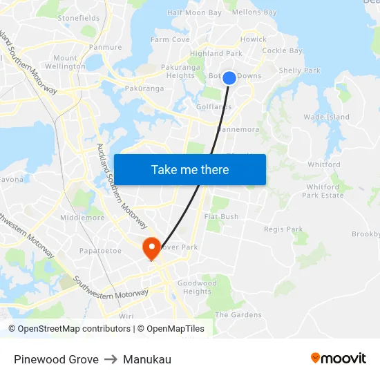 Pinewood Grove to Manukau map
