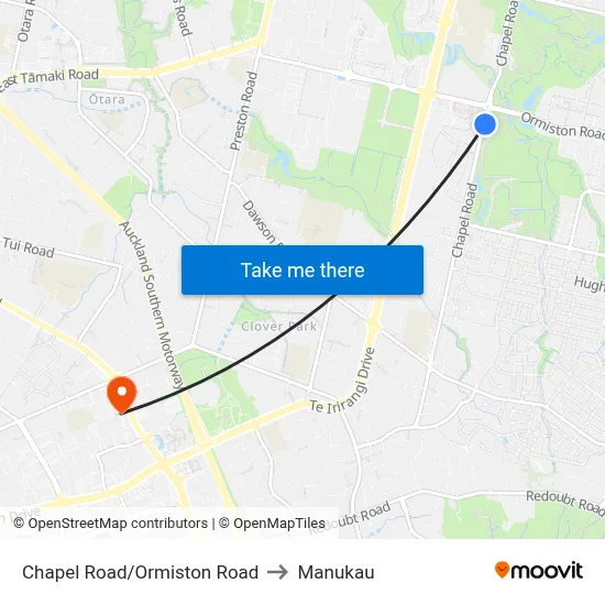 Chapel Road/Ormiston Road to Manukau map