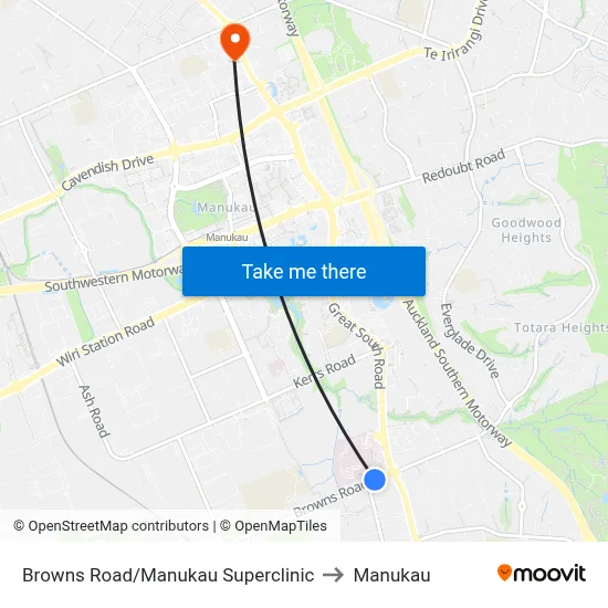 Browns Road/Manukau Superclinic to Manukau map