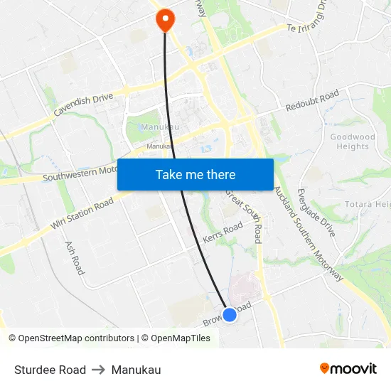 Sturdee Road to Manukau map