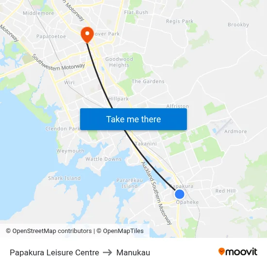 Papakura Leisure Centre to Manukau map