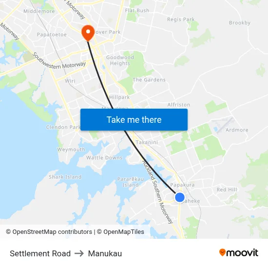 Settlement Road to Manukau map