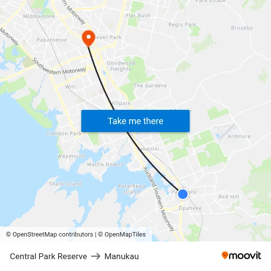 Central Park Reserve to Manukau map