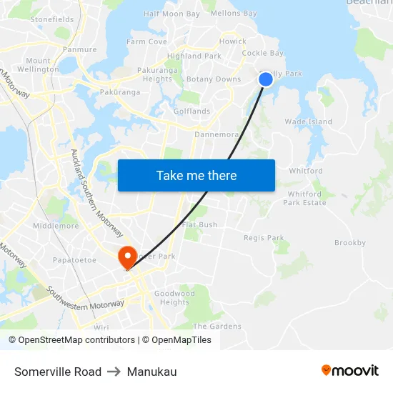 Somerville Road to Manukau map