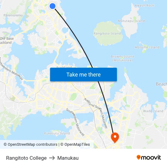 Rangitoto College to Manukau map