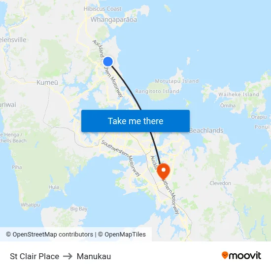 St Clair Place to Manukau map