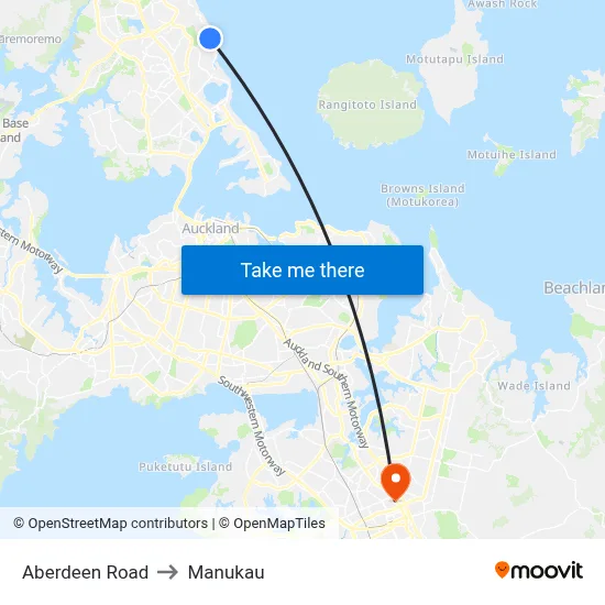Aberdeen Road to Manukau map
