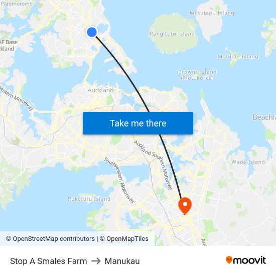 Stop A Smales Farm to Manukau map