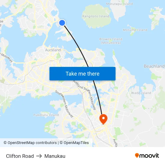 Clifton Road to Manukau map